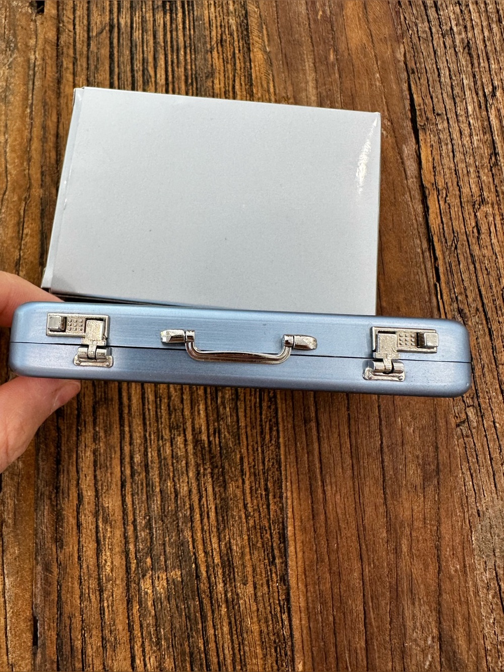 Compact Metallic Blue Mini Briefcase Case - Picture 2 of 4